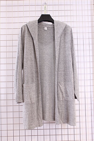 YXL COLLECTION Women's Plus Size Long Sleeve Hooded Long Length Cardigan with Pockets-Grey