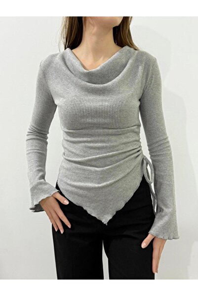 peri tower YENİ ÜRÜN Kadın 3 Farklı Şekilde Giyilebilen Degaje Yaka Triko Bluz