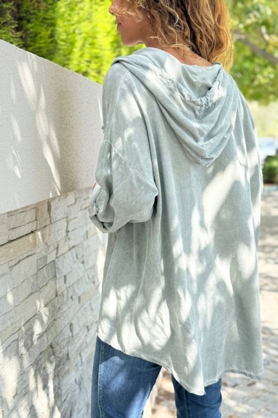 Güneşkızı Italian Khaki K Hooded Washed Modal Loose Blouse 80 55