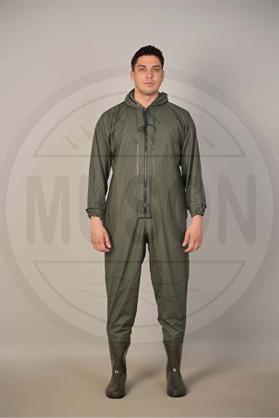 Muson Çizme Entegreli Su Geçirmez Boy Tulum Yağmurluk Fermuarlı Kapüşonlu Kor...