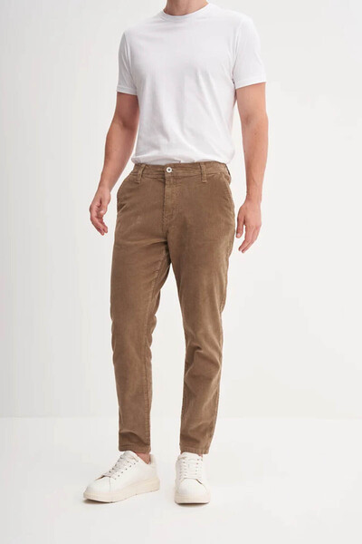 Cazador Vintage Velvet Stretch Fabric Cotton Jogger Fit Beige Men's Trousers 3015