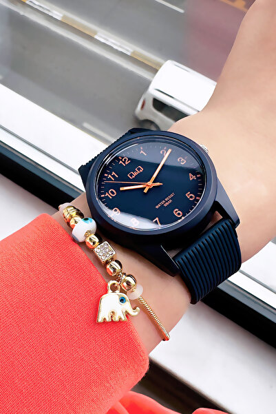 Q&Q 10 Atm Water Resistant Quartz Women's Wristwatch Navy Blue Silicone Band - Gift Bracelet Qqb2001C5