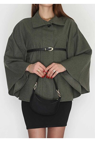 is berceste KADIN KEMERLİ DÜĞMELİ KAŞE PANÇO