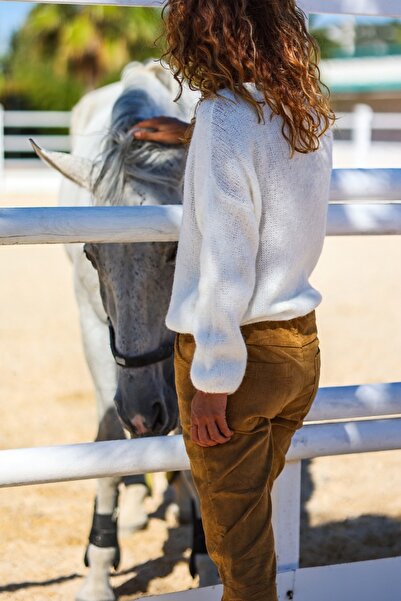 Güneşkızı Ιταλικό πουλόβερ από αλπακά με μαλακή υφή, εκρού, με λαιμόκοψη 60 55