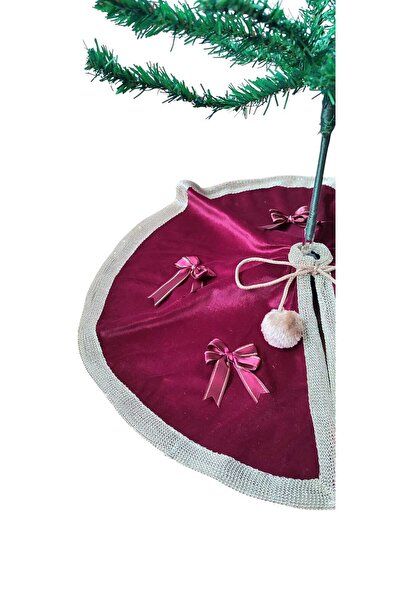 MODA NUR Christmas Tree Underlay, Pine Tree Foot Carpet Cover, Burgundy Color, Velvet, 60 cm
