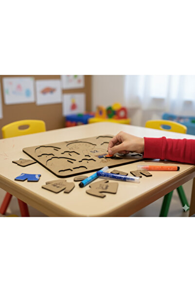 J TOYSS Çocuk Ahşap Eğitici Boyama & Giysi Giydirme Puzzle Seti Erkek Çocuk Z...