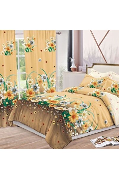 Casa de Vis Set lenjerie pat dublu, 8 piese, cu perdele, bumbac satinat, 220 ...