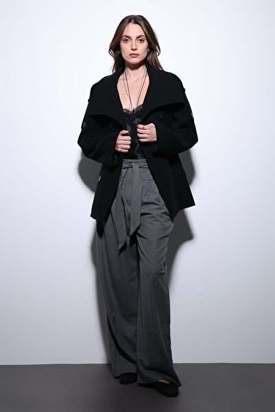 Antioch Black Mock Neck Double-Breasted Women's Coat