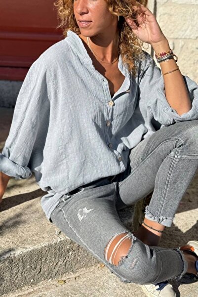 Güneşkızı Cămașă largi din bumbac lavabil cu mâneci liliac 75 60