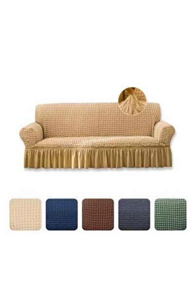 AlsayedP غطاء أريكة قابل للتمدد سهل التركيب من قطعة واحدة مع تنورة (بيج، 3 مق...