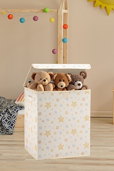 HomyJRs Star Patterned Multi-Purpose Toy Laundry Storage Box with Lid Foldable Organizer 30X40X50