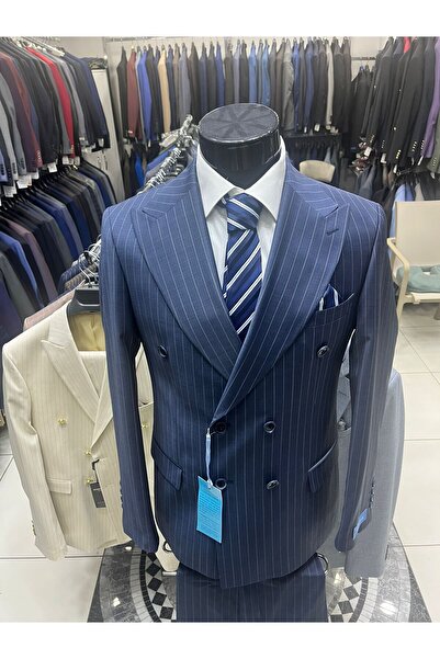 MASSARO %100 Wool %100 Quality, Men's K Double-Breasted Flafi̇l Striped Suit