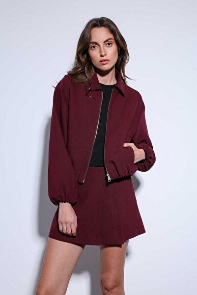 Antioch Burgundy Zippered Bomber Women's Jacket