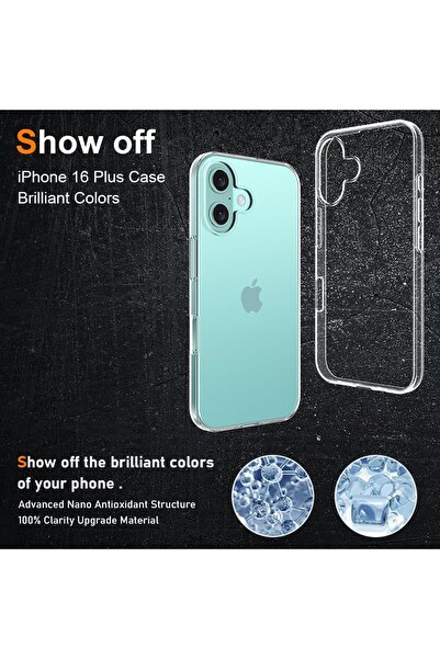 Flippy Προστατευτική θήκη σιλικόνης, για Apple iPhone 16 Plus, υπολογιστή, ανθεκτική στις κρούσεις, διαφανής