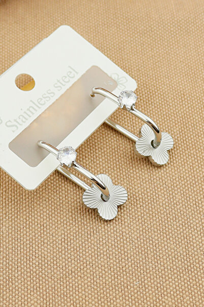 Keyifli Hayaller Çelik Vip Küpe - 316L Çelik Zirkon Taşlı Çiçekli Halka Küpe Kararmaz Solmaz Halka Çelik Küpe