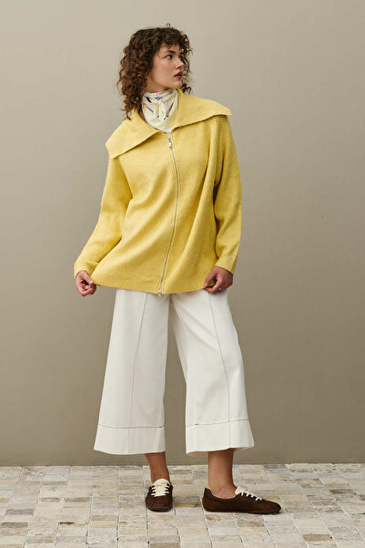 Fahhar Zipper Detailed Cardigan Yellow