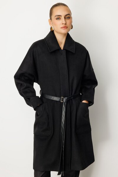 Ekol Leather Belted Coat with Pocket