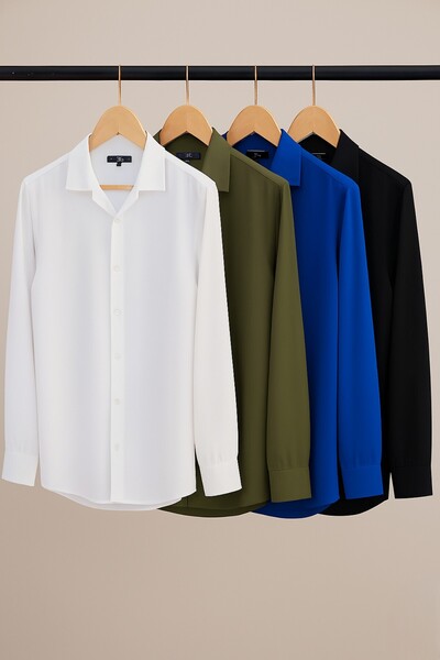 OTAKU 4 ' lü Erkek Dökümlü Uzun Kollu Aerobin Kumaş Gömlek Seti