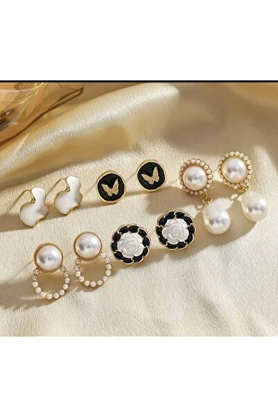 MURASSA BUTİK Retro İnci ve Gül Desen Küpe Seti