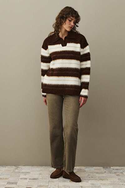 Fahhar Striped Mohair Sweater Brown