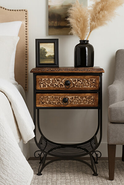 Lorena Home Decor Ferforje detaylı komodin