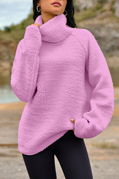 H&E LUXURY DESIGN Jumătate de pulover cu gât roșu de pluș tricou