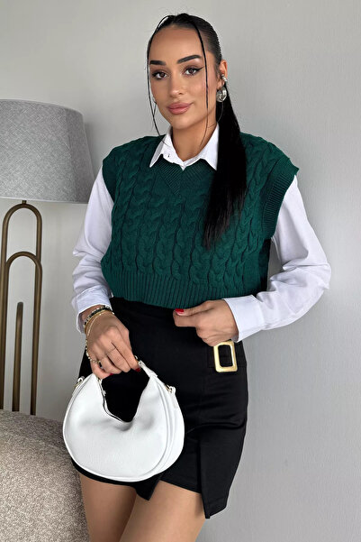 Zehra Gül Yeşil V Yaka Kadın Triko Süveter