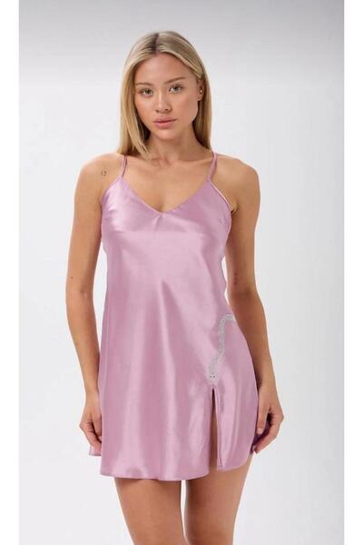 DEFYAM فستان نوم من الساتان بتفاصيل ثعبانية وطباعة حجرية مع ظهر مكشوف