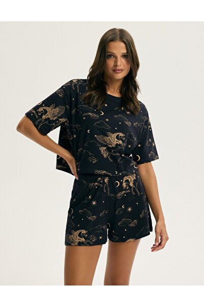 ESOTIQ Set pijama scurtă pentru femei, pantaloni scurți și tricou cu model As...