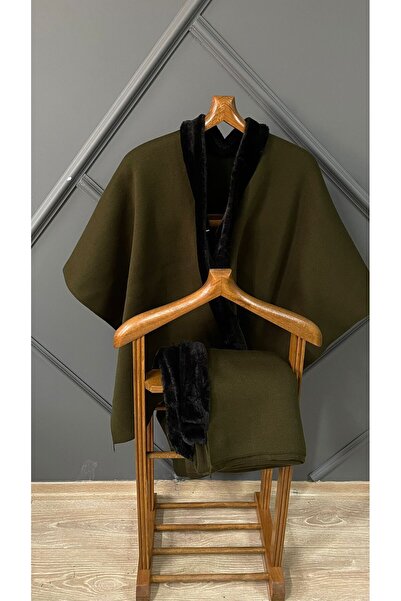 LORENDA Kürklü Yumuşak Panço Omuz Şal