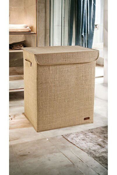 HomyJRs Jute Lid Folding Dirty Laundry Children's Room Toy Storage Box Basket 40x50x30