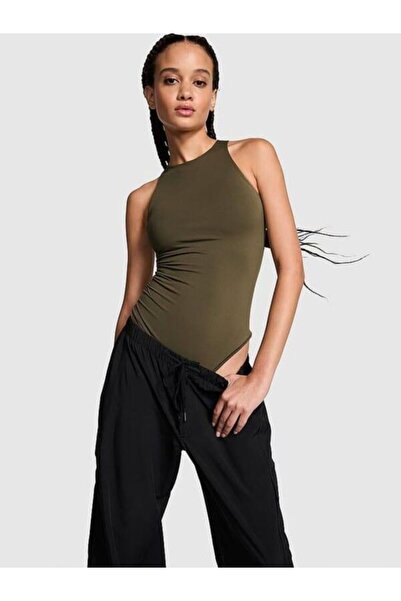 ZACHARIUZ Dark Green Crew Neck Zero Sleeve Bodysuit