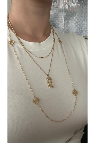 mibrillo Ataç zincirli 70 cm dörtlü yonca kolye . Şans kolyesi ve Ezme zincir...