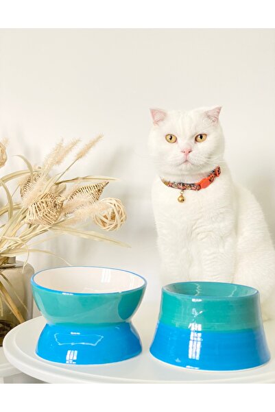 stilinbu Seramik Kedi ve Köpek Mama Su Kabı Luna-Colorful Model 2'Lİ(TURKUAZ)