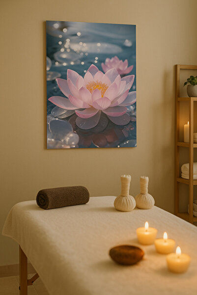 BLT DİZAYN Lotus Flower Glass Painting Symbolizes Tranquility, Purity, and Elegance |   Cam Tablo