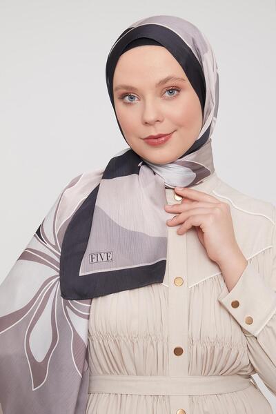 Levidor Siyah-Bej Soyut Çiçek Desen Brand Şal