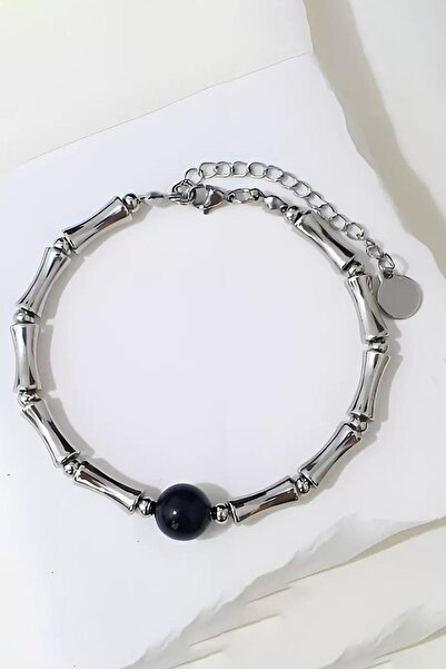 TAKIŞTIR Silver Color Bead Detailed Steel Men's Bracelet