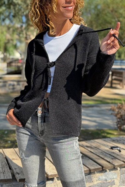 Güneşkızı Black Tie-Dye Washed Soft Textured Loose Cardigan 65 45