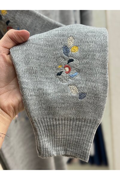 BENAHOLL Ferenya Hollow Buttoned Floral Embroidered Cardigan-Zi̇6248 Gray