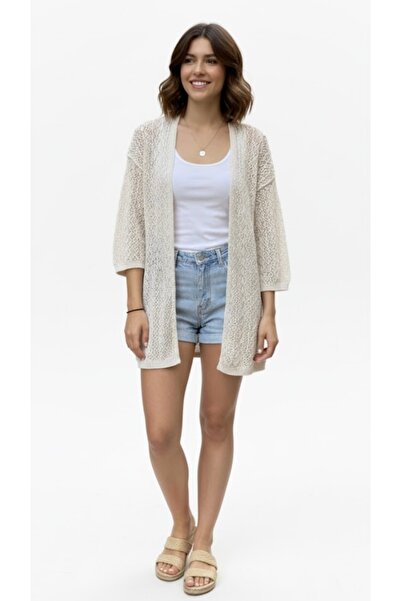 BİLGENS BUTİK Women's Transitional Lace-Like Knit Knitwear Cardigan