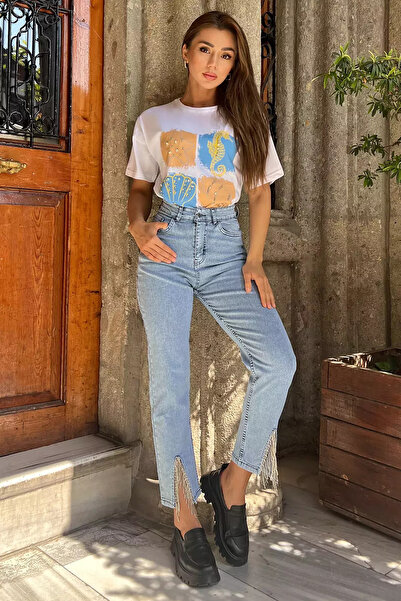 Generic Brand Pantaloni de blugi din lycra pentru femei, albastru gheata, cu ...