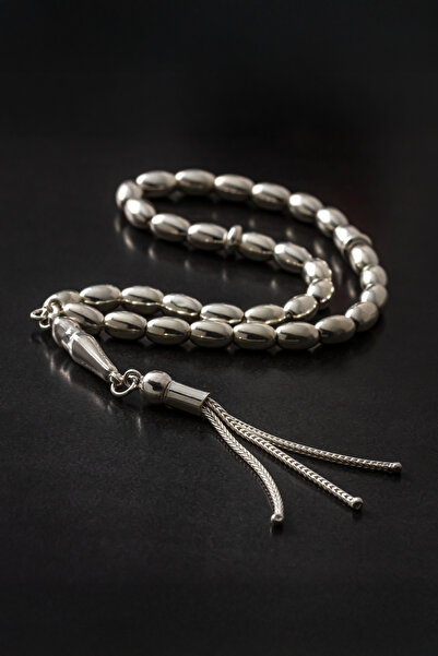 Ari Jewelry 925 Ayar Gümüş Oval Kesim Tesbih – El İşçiliği Parlak Gümüş Erkek...