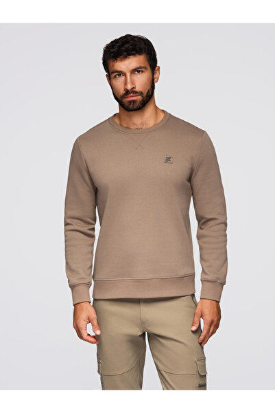 OMBRE Κλασικό ανδρικό πουλόβερ με στρογγυλή λαιμόκοψη - Ανοιχτό καφέ V3 OM-SSNZ-0243