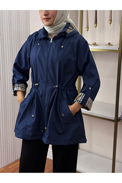 RAŞEL DESİGN Kadın İndigo Büyük Beden Trençkot