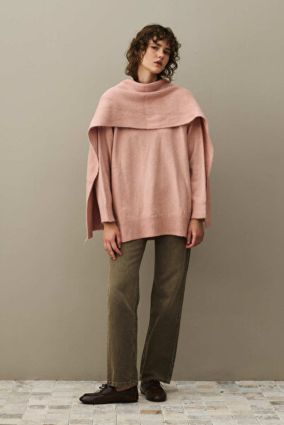 Fahhar Mohair Blend Scarf Sweater Pink