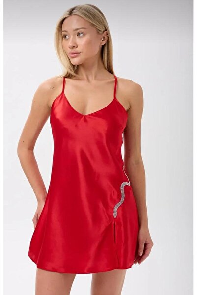 DEFYAM فستان نوم من الساتان بتفاصيل ثعبانية وطباعة حجرية مع ظهر مكشوف