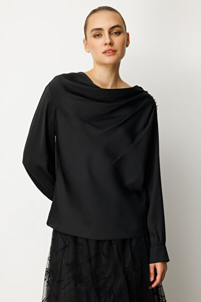 Ekol Plunging Neck Satin Blouse