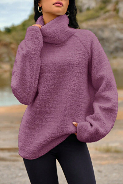 H&E LUXURY DESIGN Jumătate de pulover cu gât roșu de pluș tricou