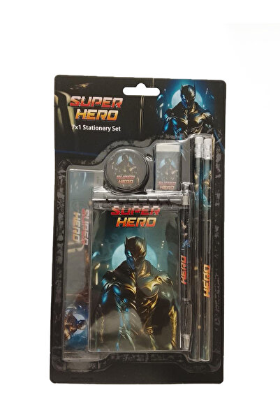 Generic 7-piece Superhero School Supplies Set Consists of Sketchbook, Pen, Notebook, Ruler, Spacer and Sharpener