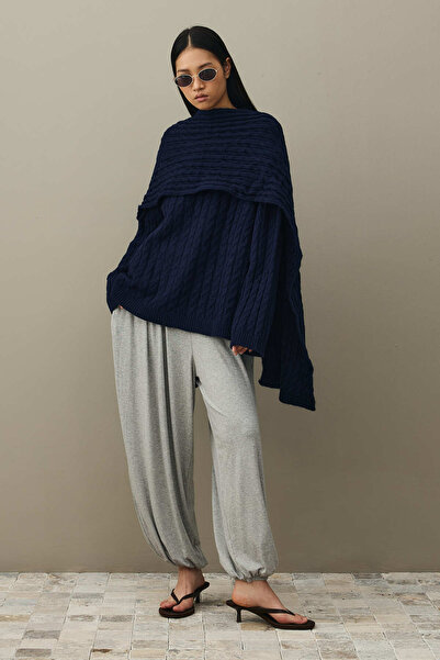 Fahhar Hair Braid Scarf Sweater Navy Blue